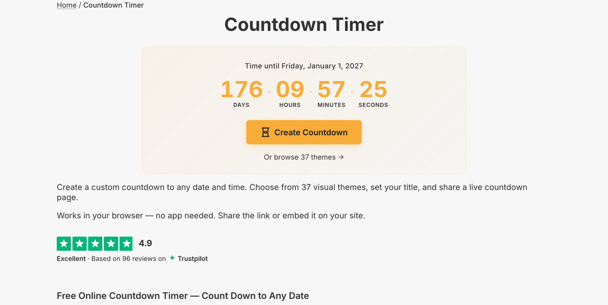The Countdown Timer tool on setalarmclock.net