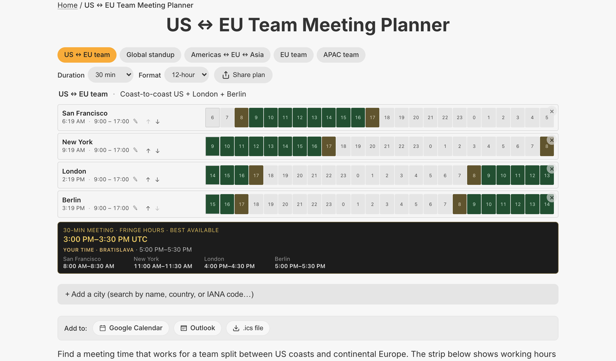 The Meeting Planner tool on setalarmclock.net