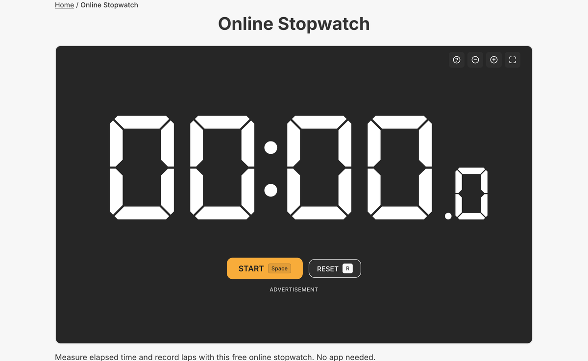 The Online Stopwatch tool on setalarmclock.net